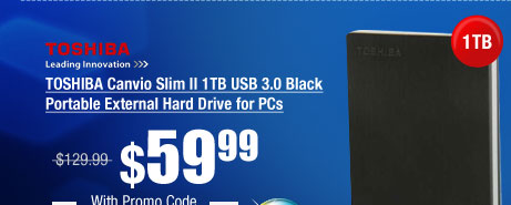 TOSHIBA Canvio Slim II 1TB USB 3.0 Black Portable External Hard Drive for PCs