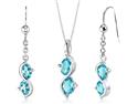 2 Stone 3.75 carats Oval-Shaped Sterling Silver Swiss Blue Topaz Pendant Earrings Set