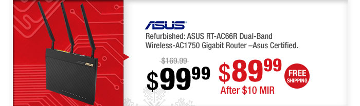 Refurbished: ASUS RT-AC66R Dual-Band Wireless-AC1750 Gigabit Router –Asus Certified.