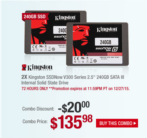 2X Kingston SSDNow V300 Series 2.5" 240GB SATA III Internal Solid State Drive