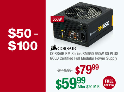 CORSAIR RM Series RM650 650W 80 PLUS GOLD Certified Full Modular Power Supply