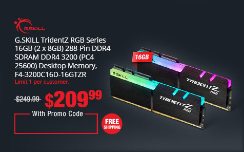 G.SKILL TridentZ RGB Series 16GB (2 x 8GB) 288-Pin DDR4 SDRAM DDR4 3200 (PC4 25600) Desktop Memory, F4-3200C16D-16GTZR