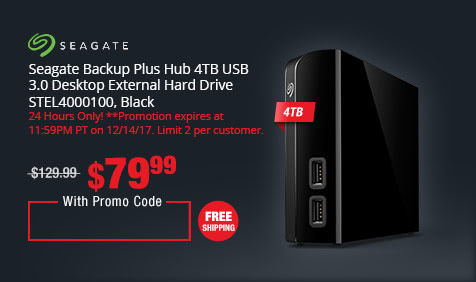 Seagate Backup Plus Hub 4TB USB 3.0 Desktop External Hard Drive STEL4000100, Black