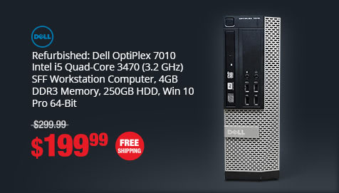 Refurbished: Dell OptiPlex 7010 Intel i5 Quad-Core 3470 (3.2 GHz) SFFWorkstation Computer, 4GB DDR3 Memory, 250GB HDD, Win 10 Pro 64-Bit