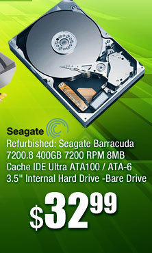 Refurbished: Seagate Barracuda 7200.8 400GB 7200 RPM 8MB Cache IDE Ultra ATA100 / ATA-6 3.5" Internal Hard Drive -Bare Drive