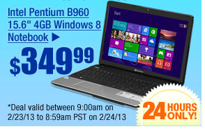 $349.99 -- INTEL PENTIUM B960 15.6" 4GB WINDOWS 8 NOTEBOOK 