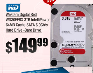 Western Digital Red WD30EFRX 3TB IntelliPower 64MB Cache SATA 6.0Gb/s Hard Drive -Bare Drive 