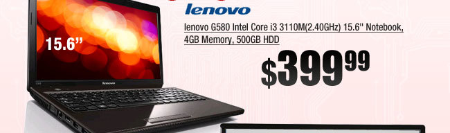 lenovo G580 Intel Core i3 3110M(2.40GHz) 15.6 inch Notebook, 4GB Memory, 500GB HDD