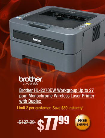 Brother HL-2270DW Workgroup Up to 27 ppm Monochrome Wireless Laser Printer with Duplex 