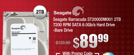 Seagate Barracuda ST2000DM001 2TB 7200 RPM SATA 6.0Gb/s Hard Drive -Bare Drive 