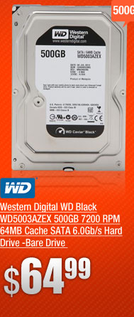 Western Digital WD Black WD5003AZEX 500GB 7200 RPM 64MB Cache SATA 6.0Gb/s Hard Drive -Bare Drive 