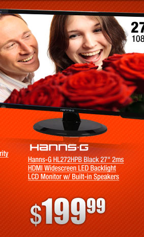 Hanns-G HL272HPB Black 27 inch 2ms HDMI Widescreen LED Backlight LCD Monitor w/ Built-in Speakers