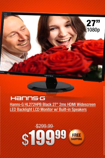 Hanns-G HL272HPB Black 27 inch 2ms HDMI Widescreen LED Backlight LCD Monitor w/ Built-in Speakers