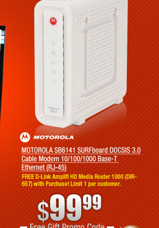 MOTOROLA SB6141 SURFboard DOCSIS 3.0 Cable Modem 10/100/1000 Base-T Ethernet (RJ-45)