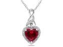 Amour Collections 0.06 ct Diamond TW 2 4/5 ct TGW Created Ruby Heart Pendant With Silver Chain GH I2;I3