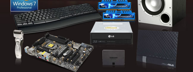 Win7, Speaker, Keyboard, Memory, ODD, Shaver, MB, SSD, Router.