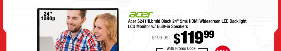 Acer S241HLbmid  Black 24" 5ms HDMI Widescreen LED Backlight LCD Monitor w/ Built-in Speakers