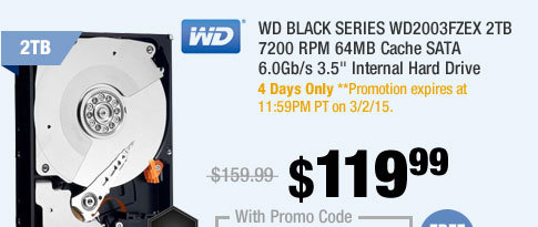 WD BLACK SERIES WD2003FZEX 2TB 7200 RPM 64MB Cache SATA 6.0Gb/s 3.5" Internal Hard Drive