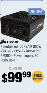 Refurbished: CORSAIR 850W ATX12V / EPS12V Active PFC RM850 - Power supply, 80 PLUS Gold 