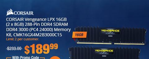 CORSAIR Vengeance LPX 16GB (2 x 8GB) 288-Pin DDR4 SDRAM DDR4 3000 (PC4 24000) Memory Kit, CMK16GX4M2B3000C15