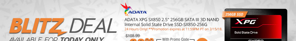 ADATA XPG SX850 2.5" 256GB SATA III 3D NAND Internal Solid State Drive SSD-SX850-256G