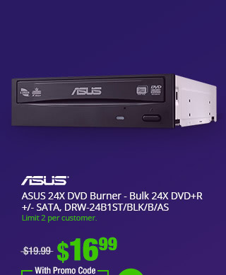 ASUS 24X DVD Burner - Bulk 24X DVD+R +/- SATA, DRW-24B1ST/BLK/B/AS