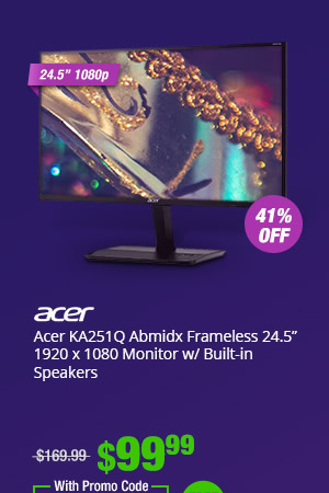 Acer KA251Q Abmidx Frameless 24.5" 1920 x 1080 Monitor w/ Built-in Speakers