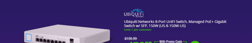 Ubiquiti Networks 8-Port UniFi Switch, Managed PoE+ Gigabit Switch w/ SFP, 150W (US-8-150W-US)