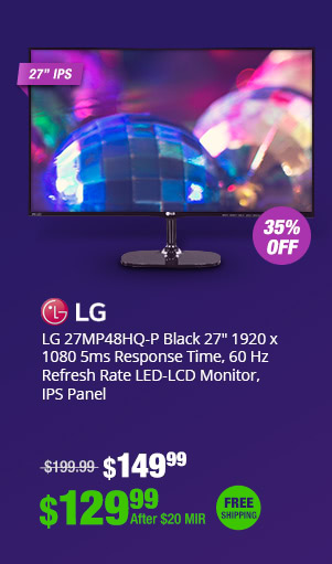 LG 27MP48HQ-P Black 27" 1920 x 1080 5ms Response Time, 60 Hz Refresh Rate LED-LCD Monitor, IPS Panel