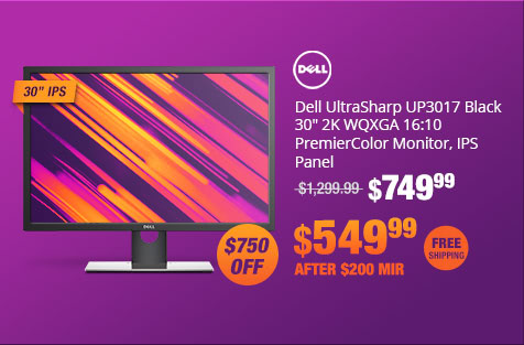 Dell UltraSharp UP3017 Black 30" 2K WQXGA 16:10 PremierColor Monitor, IPS Panel 