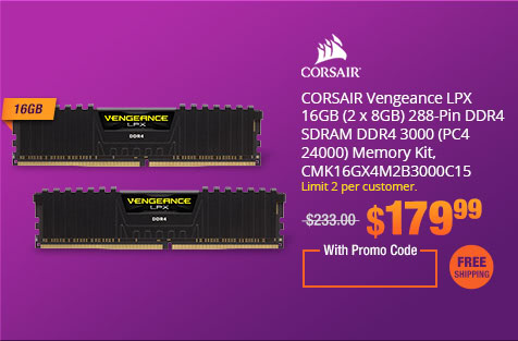 CORSAIR Vengeance LPX 16GB (2 x 8GB) 288-Pin DDR4 SDRAM DDR4 3000 (PC4 24000) Memory Kit, CMK16GX4M2B3000C15