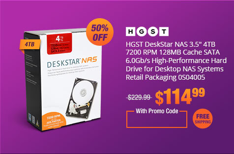 HGST DeskStar NAS 3.5" 4TB 7200 RPM 128MB Cache SATA 6.0Gb/s High-Performance Hard Drive for Desktop NAS Systems Retail Packaging 0S04005