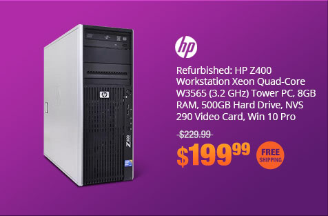 Refurbished: HP Z400 Workstation Xeon Quad-Core W3565 (3.2 GHz) Tower PC, 8GB RAM, 500GB Hard Drive, NVS 290 Video Card, Win 10 Pro
