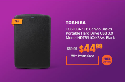 TOSHIBA 1TB Canvio Basics Portable Hard Drive USB 3.0 Model HDTB310XK3AA, Black