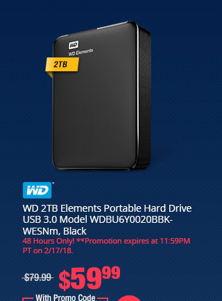 WD 2TB Elements Portable Hard Drive USB 3.0 Model WDBU6Y0020BBK-WESNm, Black