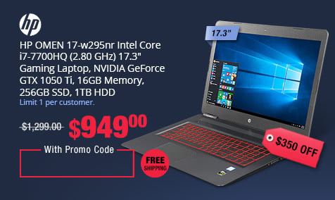 HP OMEN 17-w295nr Intel Core i7-7700HQ (2.80 GHz) 17.3" Gaming Laptop, NVIDIA GeForce GTX 1050 Ti, 16GB Memory, 256GB SSD, 1TB HDD