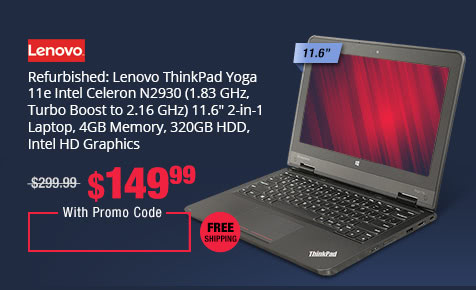 Refurbished: Lenovo ThinkPad Yoga 11e Intel Celeron N2930 (1.83 GHz, Turbo Boost to 2.16 GHz) 11.6" 2-in-1 Laptop, 4GB Memory, 320GB HDD, Intel HD Graphics