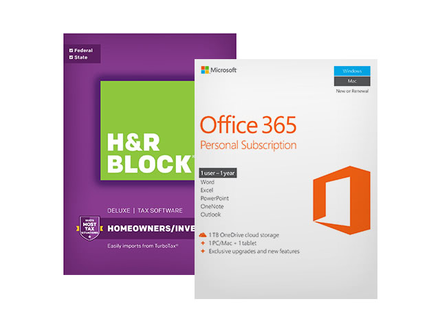 Combo: Microsoft Office 365 Personal (1 Year), H&R BLOCK Tax Software Deluxe + State 2017