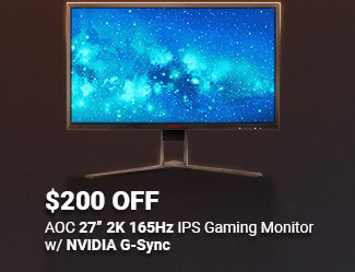 $200 OFF AOC 27" 2K 165Hz IPS Gaming Monitor w/NVIDIA G-Sync