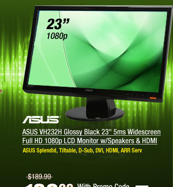 ASUS VH232H Glossy Black 23 inch 5ms Widescreen Full HD 1080p LCD Monitor w/Speakers & HDMI