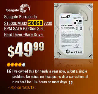 Seagate Barracuda ST500DM002 500GB 7200 RPM SATA 6.0Gb/s 3.5" Hard Drive - Bare Drive