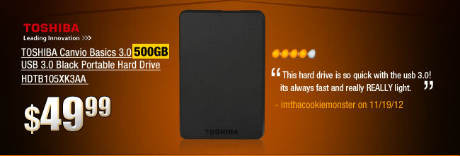 TOSHIBA Canvio Basics 3.0 500GB USB 3.0 Black Portable Hard Drive HDTB105XK3AA 