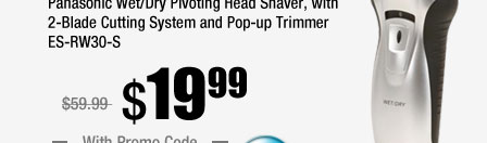 Panasonic Wet/Dry Pivoting Head Shaver, with 2-Blade Cutting System and Pop-up Trimmer ES-RW30-S