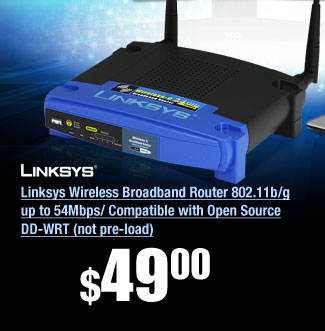 Linksys Wireless Broadband Router 802.11b/g up to 54Mbps/ Compatible with Open Source DD-WRT (not pre-load)