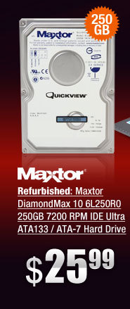 Refurbished: Maxtor DiamondMax 10 6L250R0 250GB 7200 RPM IDE Ultra ATA133 / ATA-7 Hard Drive -Bare Drive