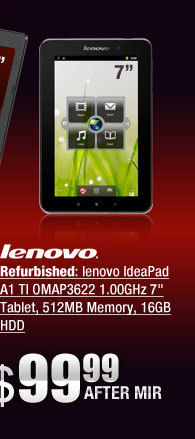 Refurbished: lenovo IdeaPad A1 TI OMAP3622 1.00GHz 7 inch Tablet, 512MB Memory, 16GB HDD