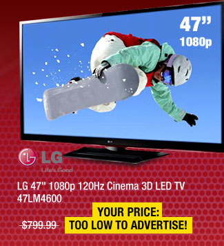 LG 47 inch 1080p 120Hz Cinema 3D LED TV 47LM4600 