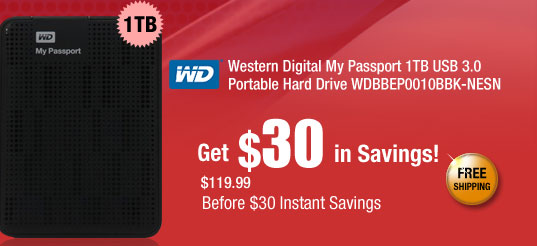 Western Digital My Passport 1TB USB 3.0 Portable Hard Drive WDBBEP0010BBK-NESN