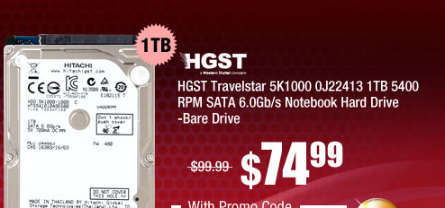 HGST Travelstar 5K1000 0J22413 1TB 5400 RPM SATA 6.0Gb/s Notebook Hard Drive -Bare Drive 