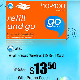 AT&T Prepaid Wireless $15 Refill Card 